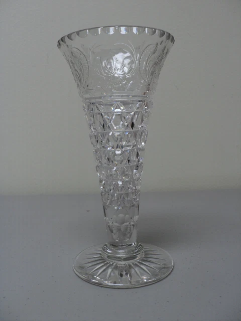 HAWKES American Brilliant Period Cut Glass 7" Trumpet Vase, Signed, c. 1900