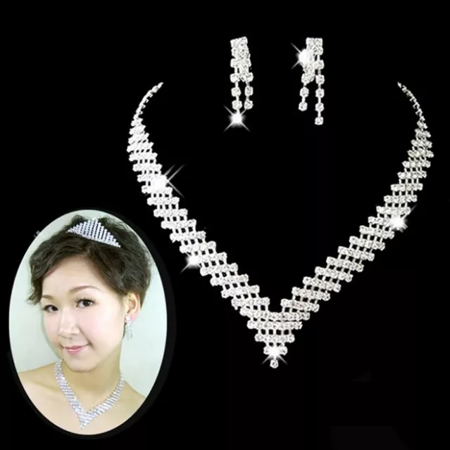 V SHAPE CLEAR AUSTRIAN RHINESTONE CRYSTAL NECKLACE EARRINGS SET WEDDING Gift