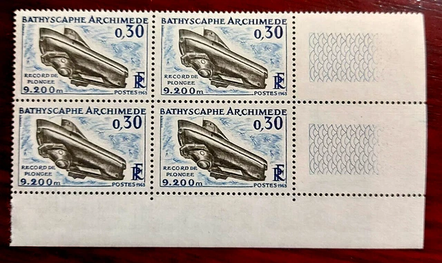France bloc de 4 timbres  neuf**  YV N° 1368 Archimède record de plongée