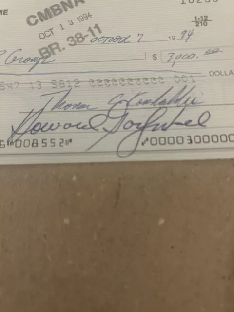 Howard Garfinkel  autographed check Basketball Hall of Fame