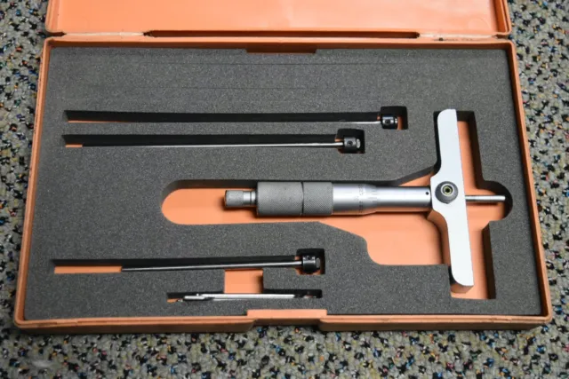 Mitutoyo Depth Micrometer Set 129-131, With 3  Depth Rods, Wrenches, Case