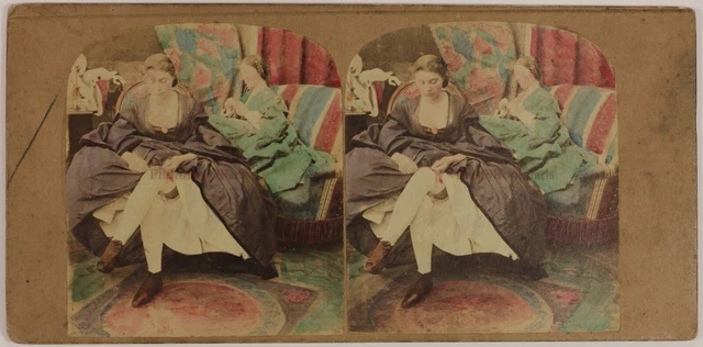 France Femme Mode Charme Photo Stereo colorisée P28T3n10 Vintage Albumine c1860