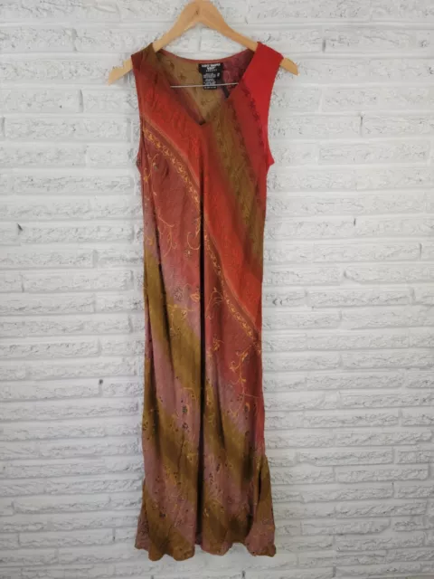 Saint Tropez West Womens Dress 10 Maxi Shift Sleeveless Brown Gold Floral Rayon