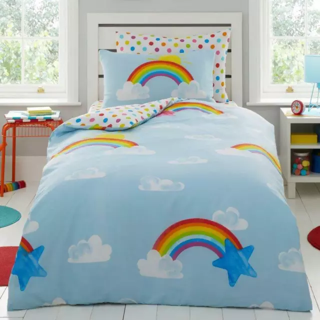 Sunny Arcoiris Funda Edredón Individual Juego Infantil Reversible Lunares Cama