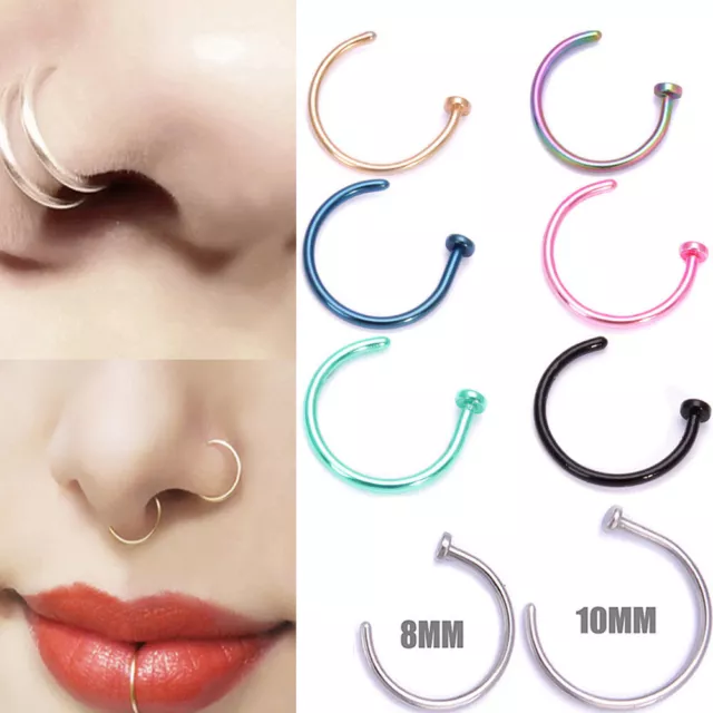 2PCS Aro Nariz Acero Quirúrgico Falso Anillos o Labio Fino Piercing "