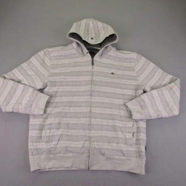 O'Neill Jacket Mens XL Gray Striped Full Zip Hoodie Sherpa Fleece Sweatshirt ^