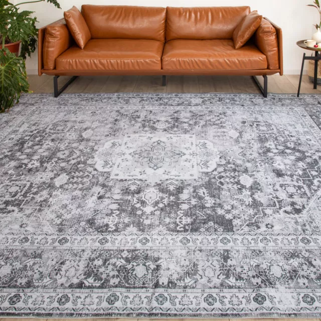 Clearance Extra Large Rugs Silver Grey Allover Washable Persian Carpet 240x240cm