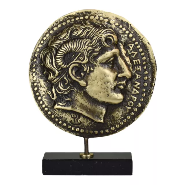 Great Alexander Head Ancient Greek Real Bronze Disc Metal art décor sculpture