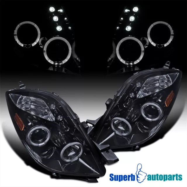 Fits 2006-2008 Yaris Smoke LED Halo Projector Lamps Headlights Glossy Black