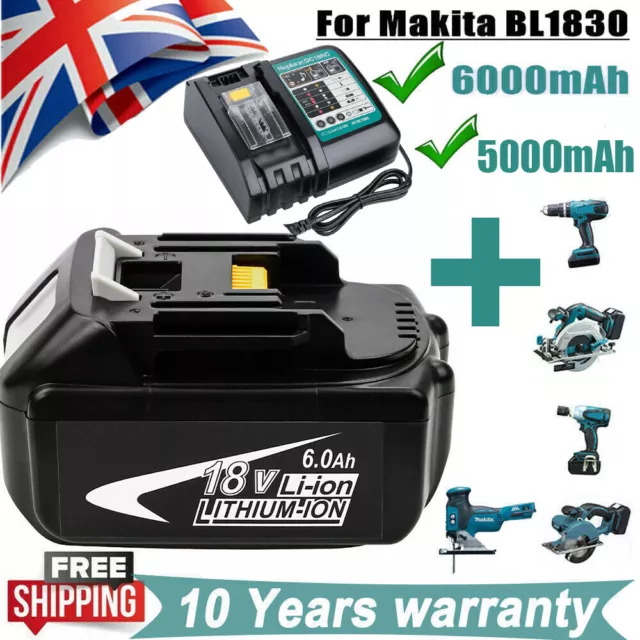 Battery / Charger For Makita 18V 6.0Ah LXT Li-Ion BL1830 BL1850 BL1860 BL1815 UK