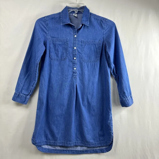 Old Navy Shirt Dress Womens Petite Small Denim Blue Chambray Pockets