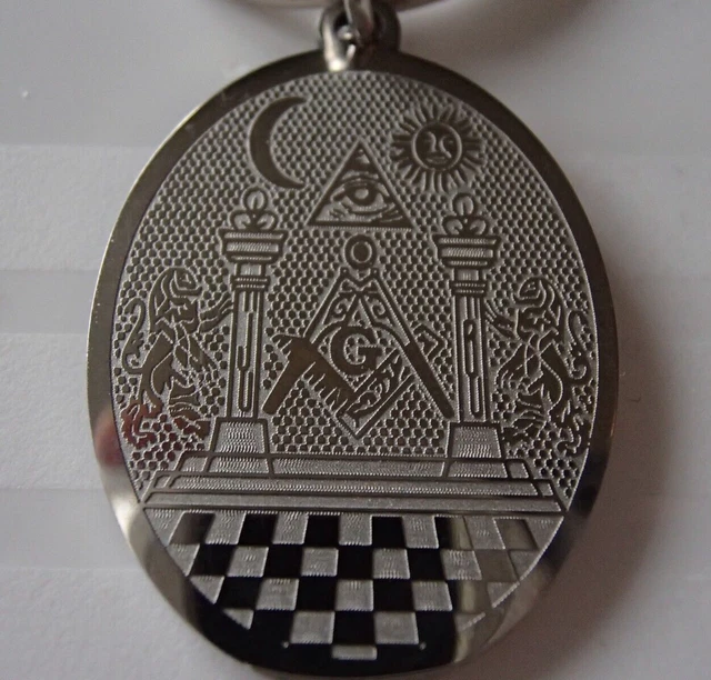 Porte-clés Symboles Maçonniques - Métal Gris Gravé, Occasion Comme Neuf, Unisexe