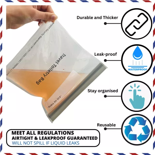2/4 x REUSABLE Clear AIRPORT SECURITY LIQUID BAGS HOLIDAY Travel HAND LUGGAGE 3