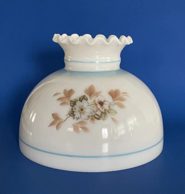 Vintage GWTW 10" Fitter Light  Blue Floral Oil Or Electric Glass Dome Lamp Shade
