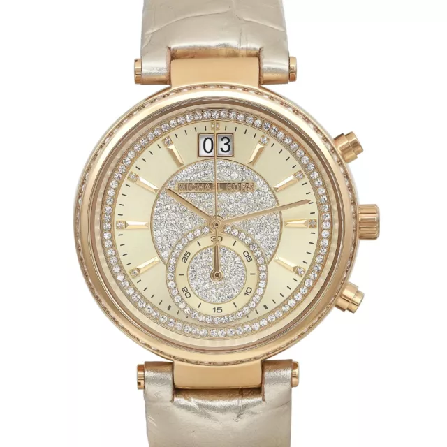 Michael Kors Sawyer Steel Champagne Crystal Pave Dial Ladies Quartz Watch MK2444 2