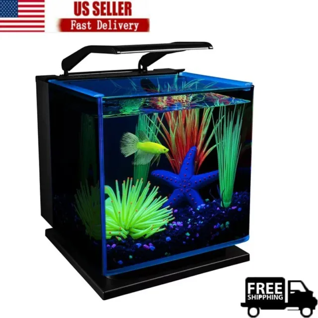 Glass Aquarium Kit W/ LED Lighting Filter Fish Tank Office Desktop Decor 3Gal US