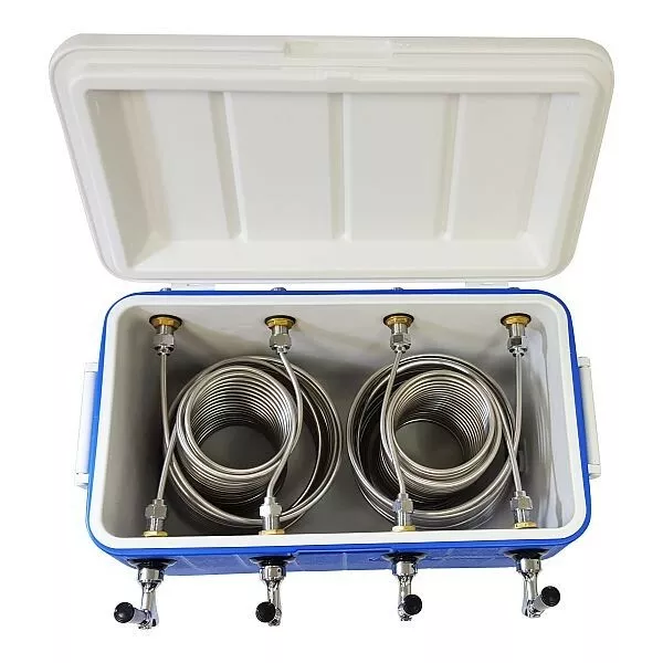 Jockey Box Cooler - 4 Faucet, 75' Stainless Coils, 48qt - All Stainless Fittings 2