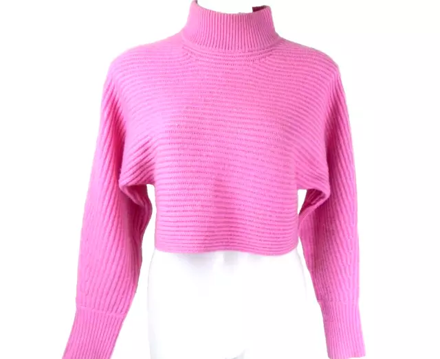 Intermix Women's Small Sweater Pink Ribbed Mock Neck Crop Wool Cashmere EUC