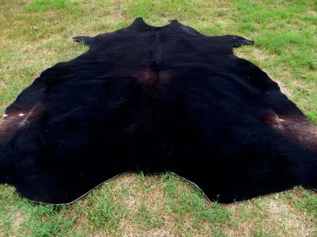 MAKE OFFER !! LARGE BLACK SOLID Cowhide Rug natural HAIR ON Cow Hide Skin bp