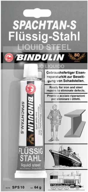 Flüssig-Stahl 64g grau - Auspuff- + Eisenreparaturkitt - Bindulin Spachtan-S