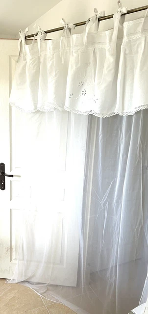 Rideau Vintage En Dentelle Blanc Cassé - Fait Main, Style Shabby Chic - Largeur < 100 Cm - Prêt à Poser