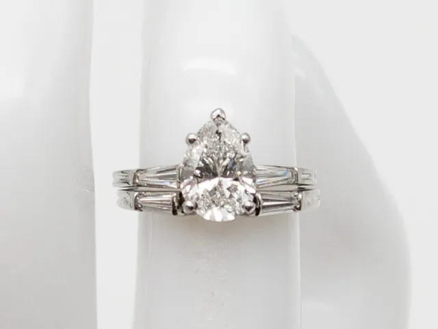 Tiffany & Co 1950s 2ct GIA VS2 G Pear Cut Diamond Platinum Wedding Ring SET
