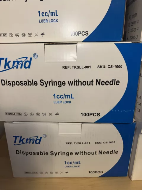 NEW Tkmd Syringes without Needle 1ml / 1cc Luer Lock Sterile Syringe Box of 100