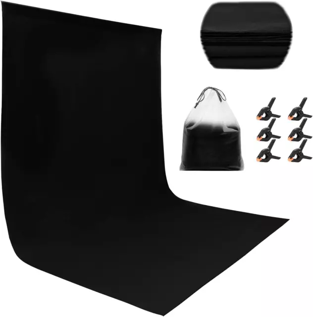 Sfondo Fotografico Nero 1,8 × 2,8 M,Telo Sfondi Fotografici Con 6 Clip+Una Borsa