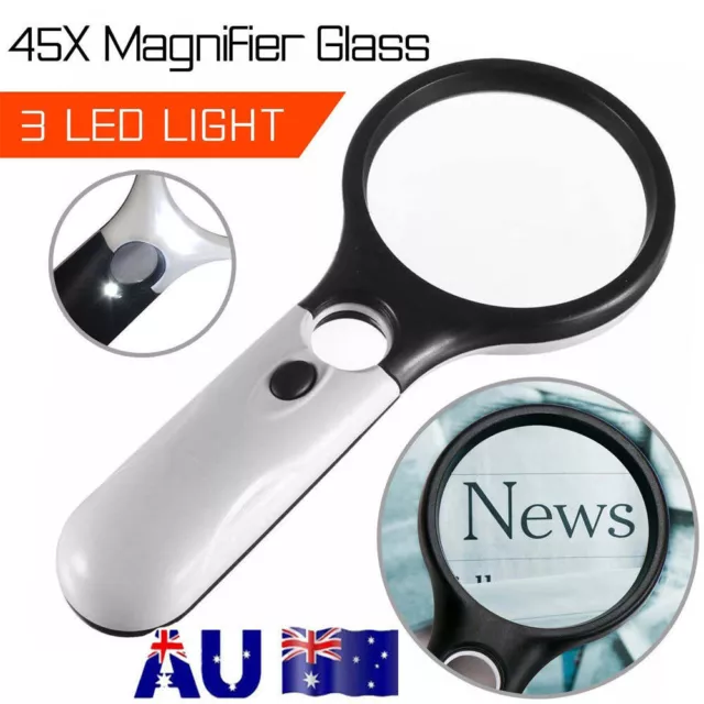 45X Handheld Magnifier Reading Magnifying Glass Jewelry Loupe With 3LED Light