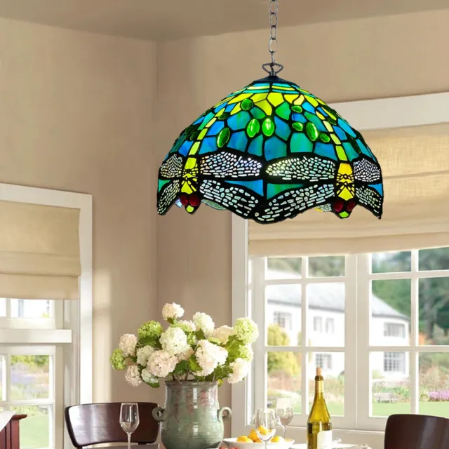 Lampada a sospensione stile Dragonfly Tiffany 10" lampada ombreggiante vetro colorato E27 lampadina a vite