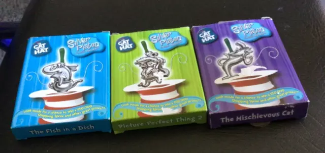 3 Burger King Dr Seuss Cat in The Hat  Silver Plated Ornaments