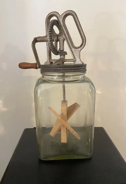 Antique FUNCTIONAL Dandy Butter Churn - Glass Jar, Metal w/ Wood handle & paddle Antique FUNCTIONAL Dandy Butter Churn - Glass Jar, Metal w/ Wood handle & paddle
