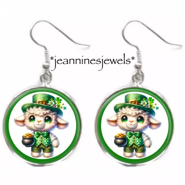 St Patricks Day Sheep Lamb EARRINGS Good Luck Irish Gift Silver Charm Dangle