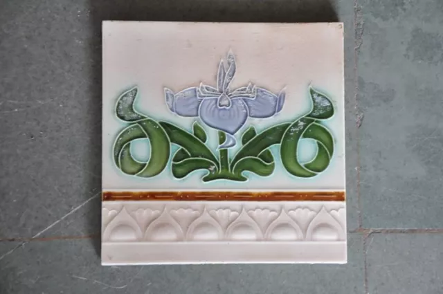 4 Pc Floral Design Majolica Decorative Art Nouveau Architecture Tiles , Japan 3