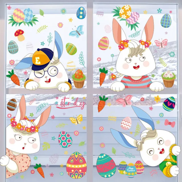 4Pcs Window Eggs Bunny Sticker Easter Supply Party Glass Wall Decals