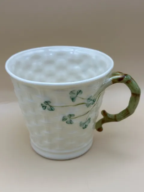 Irish Belleek Basket Weave Shamrock Clover Cup with Handle Ireland EUC