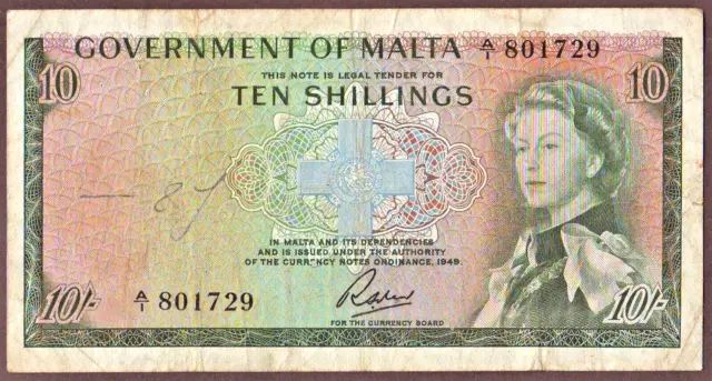 MALTA  10 Shillings  L.1949 (1963)