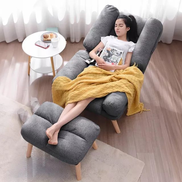 Grey Fabric Lazy Recliner Chair Single Sleeper Sofa Armchair with Footstool Set