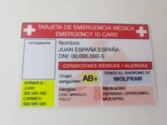 Tarjeta de Emergencia Medica, Emergency ID Card