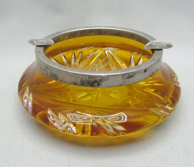 Antique Hungarian Art Deco Ashtray Cigarettes Silver Crystal Hand Polished