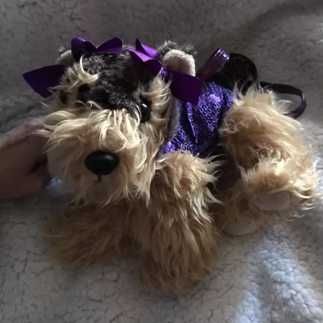 Poochie & Co. Yorkie Puppy Dog Plush Purple Sequin Zipped Strap Purse Bag Toy