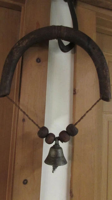 Burmese Water Oxen Bell Wood Frame Brass Bell with Ringer 16” Long 13 ½” Wide 4