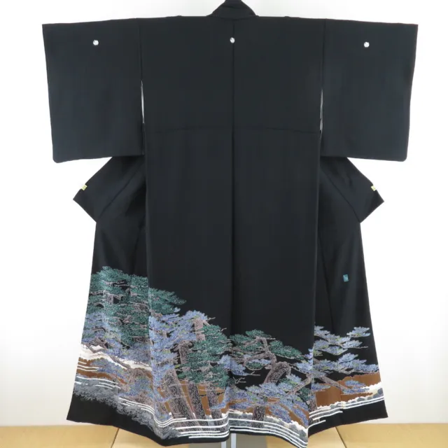 Black Tomesode Kimono Kaga Yuzen Silk Shin Sugiura Pine Black 60.2inch Women's
