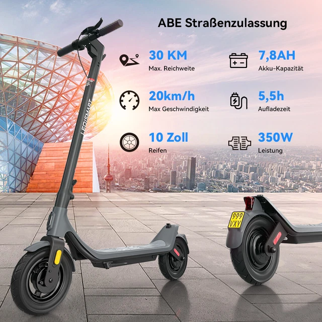 E Scooter 12 Zoll Mit Straßenzulassung 10 ZOLL E-SCOOTER mit Straßenzulassung Erwachsene Elektroroller 30 km