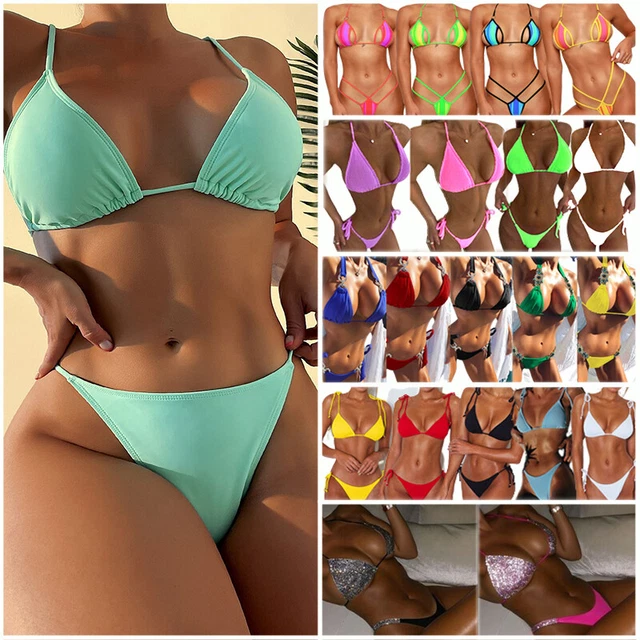 Bikini Donne 2 Pezzi Push-Up Con Perizoma - Triangolo, Spaghetti Regolabili, Morbido E Elastico, Ideale Per Spiaggia E Piscina