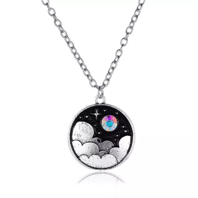 Women Vintage Silver Gold Moon Star Cloud Carved Clavicle Chain Necklace Pendant