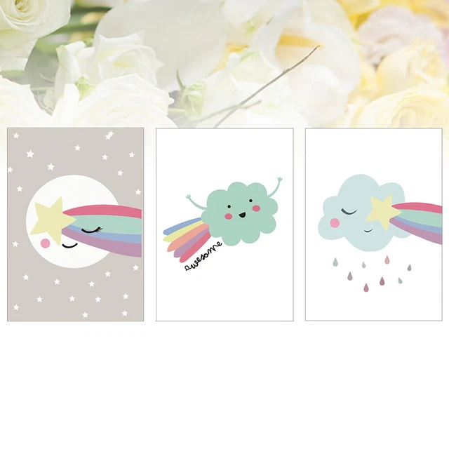 3 PIEZAS Creative Star Cloud patrones pintura lienzo sin marco imagen colgante Wan