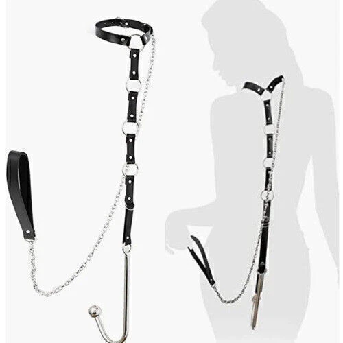 BDSM TOYS ADJUSTABLE SIZE LEATHER COLLAR NECK BONDAGE ANAL HOOK BUTT bdsm-toys-adjustable-size-leather-collar-neck-bondage-anal-hook-butt