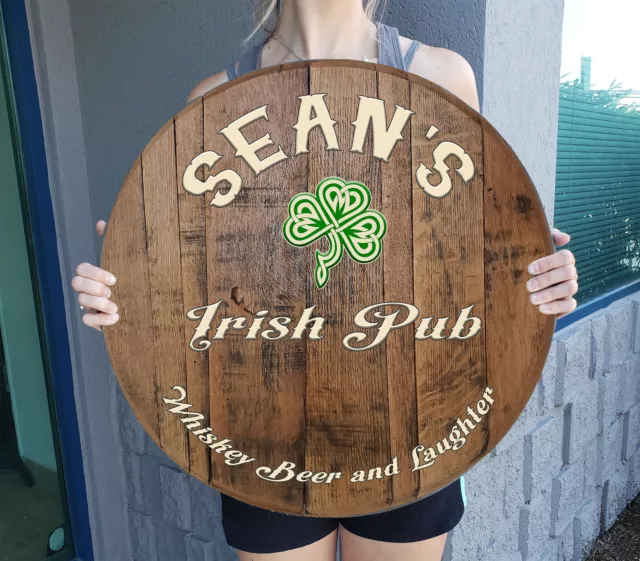 Personalized Irish Pub Whiskey Barrel Top Your Name Custom Bar Sign Wall Art