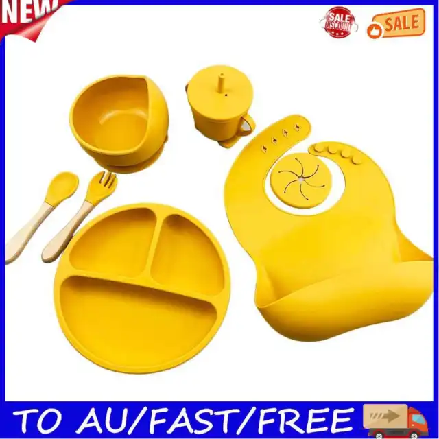 6pcs Silicone Baby Feeding Anti Slip Plates for Food Soft Kid Tableware (Yellow)